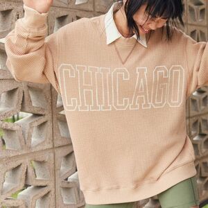 Aerie Oversized Tan and White Long Sleeve Sweatshirt